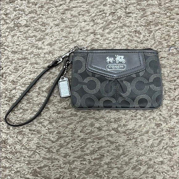 Coach Handbags - Coach Charcoal Gray Wristlet with Signature C Logo Pattern